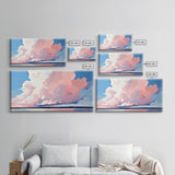 Sunset Glow, Cloud Reflections, Pastel Sky, Framed Canvas Print, Beach House Decor, Aesthetic Landscape, Contemporary Art, Serene Home Accent