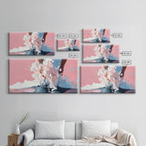 Splashing Water, Abstract Ocean Art, Pink Blue Aesthetic, Coastal Wall Decor, Modern Minimalist, Living Room Art, Canvas Print