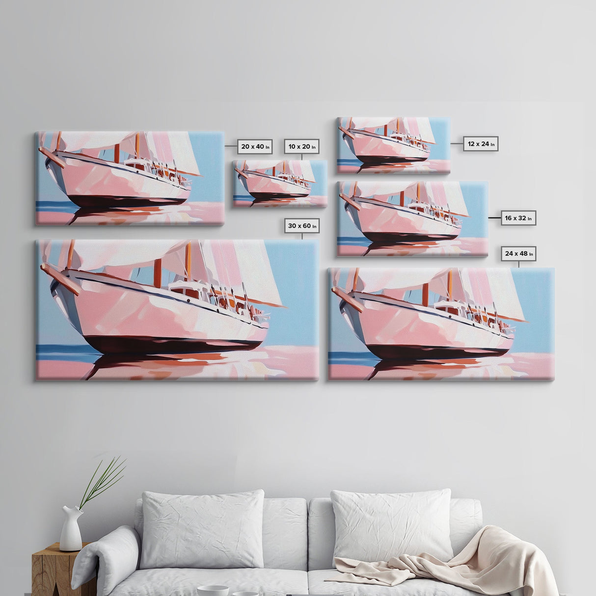 Sailing Boat, Nautical Wall Art, Ocean Reflection Print, Coastal Home Decor, Modern Seascape, Minimalist Living Room, Framed Canvas Print