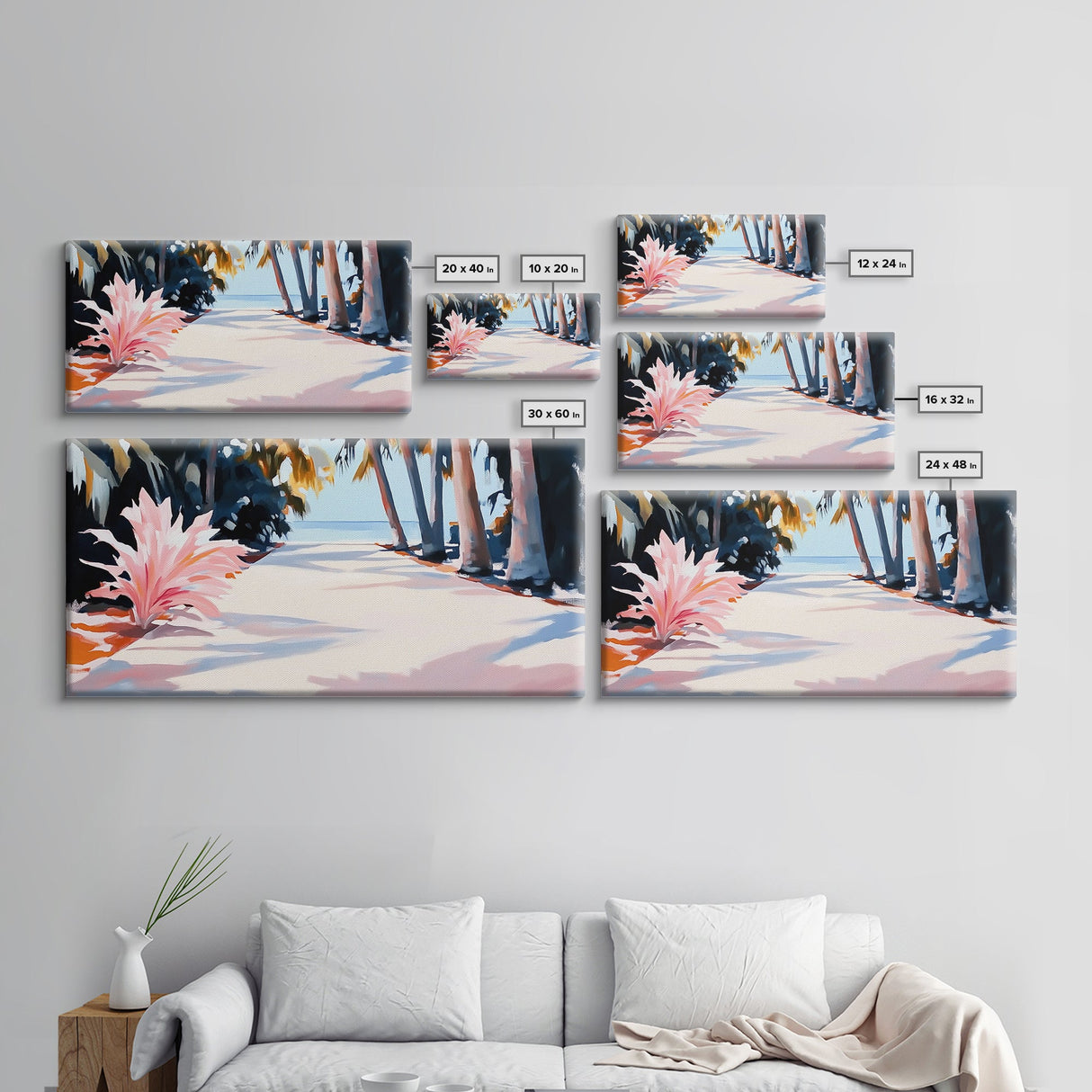 Palm Trees, Tropical Beach Art, Coastal Home Decor, Framed Canvas Print, Living Room Wall Art, Ocean View, Summer Landscape