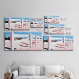 White Fence, Coastal Landscape, Pastel Beach Art, Framed Canvas Print, Minimalist Wall Decor, Ocean View Painting, Summer Art