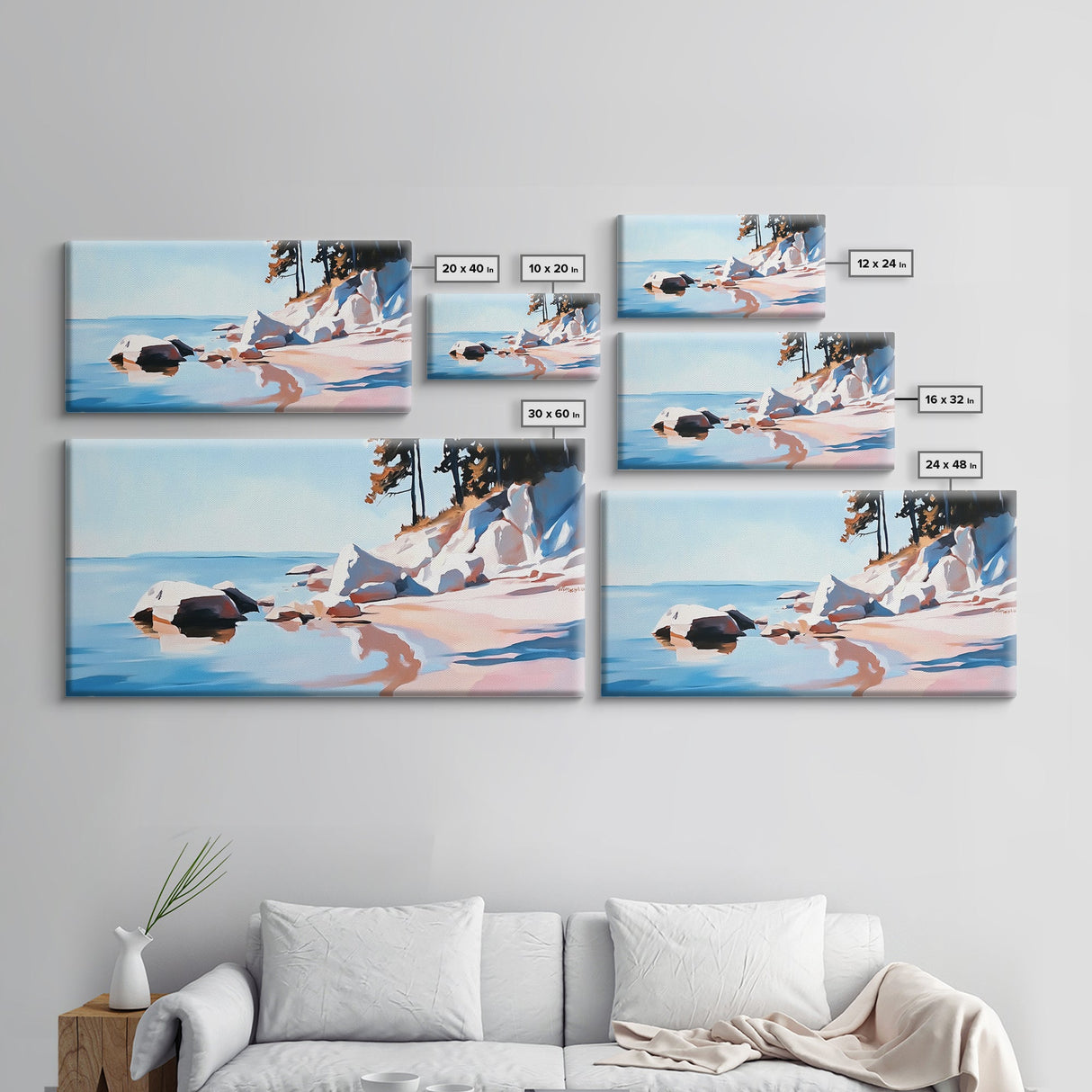 Seaside Escape, Cliffside Beauty, Canvas Print, Modern Coastal Art, Boho Nature Painting, Blue Ocean Decor, Large Wall Art, Living Room