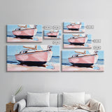 Sailboat Painting, Nautical Wall Art, Coastal Living Decor, Soft Pastel Blue and Pink, Ocean Scene, Beach House Aesthetic, Framed Canvas Print