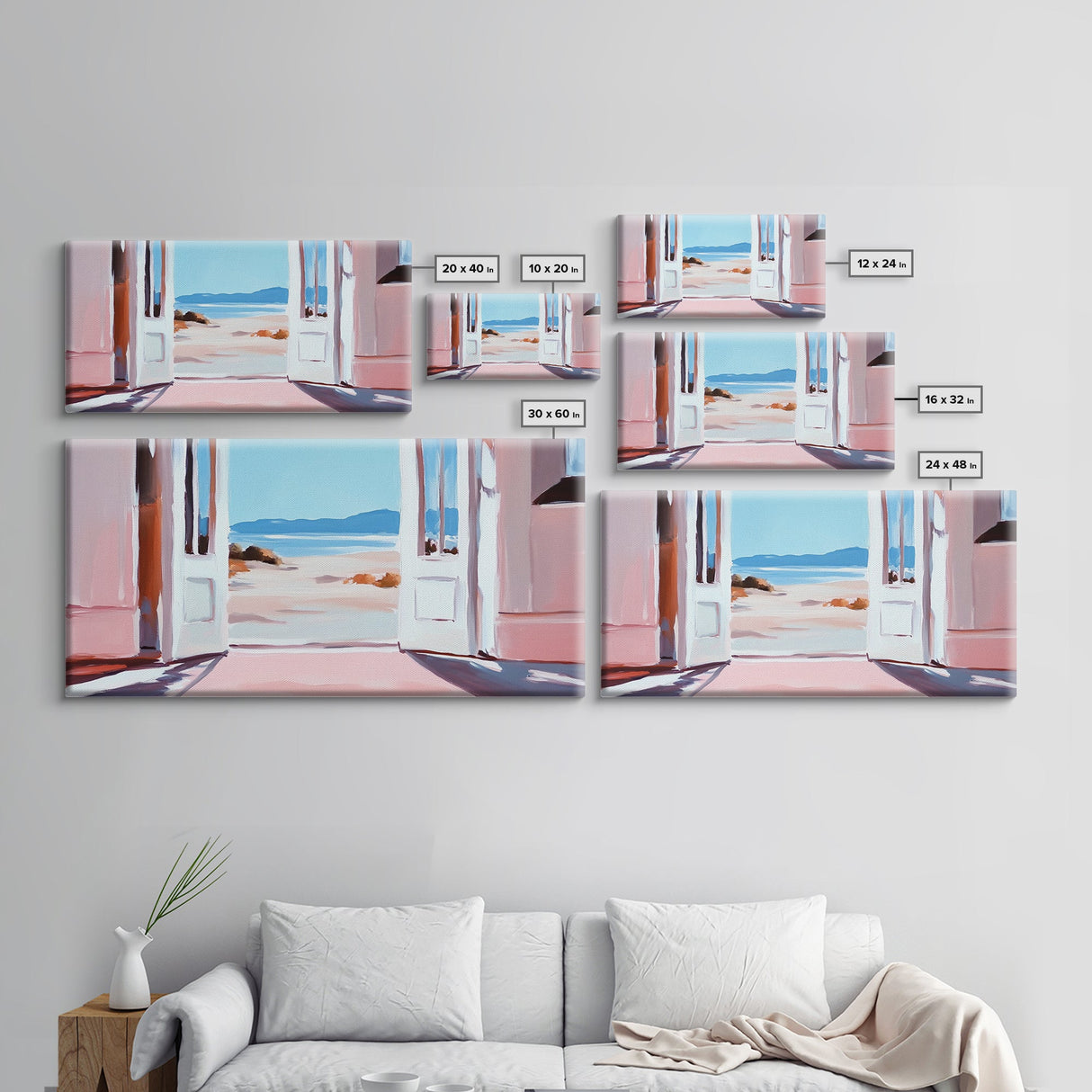 Open Door, Beach View, Coastal Escape, Minimalist Decor, Framed Canvas Print, Neutral Art, Living Room Wall Art, Boho Beach House Art