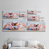 Pink Crab, Coastal Wildlife, Beach Art, Nautical Theme, Framed Canvas Print, Seaside Decor, Ocean Wall Art, Minimalist Animal Painting