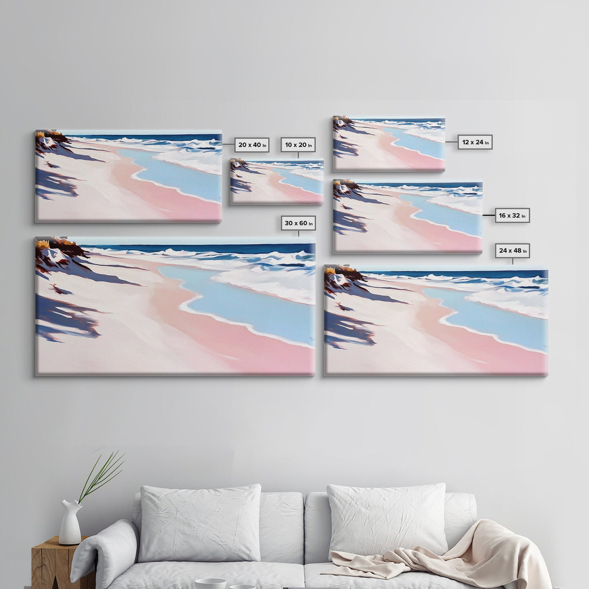 Ocean Waves, Coastal Retreat, Sandy Shore, Seaside Serenity, Framed Canvas Print, Beach House Decor, Living Room Wall Art, Nautical Theme
