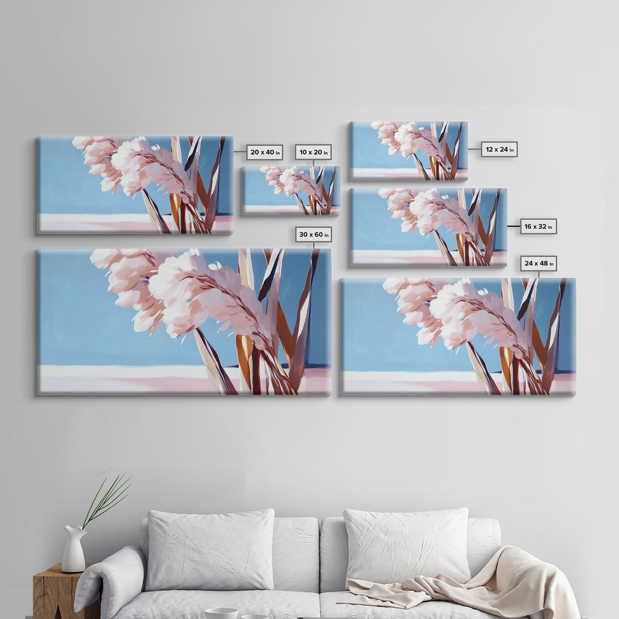 Pampas Grass, Boho, Minimalist, Framed Canvas Print, Neutral Home Decor, Nature-Inspired, Bedroom Wall Art, Coastal Chic Accent