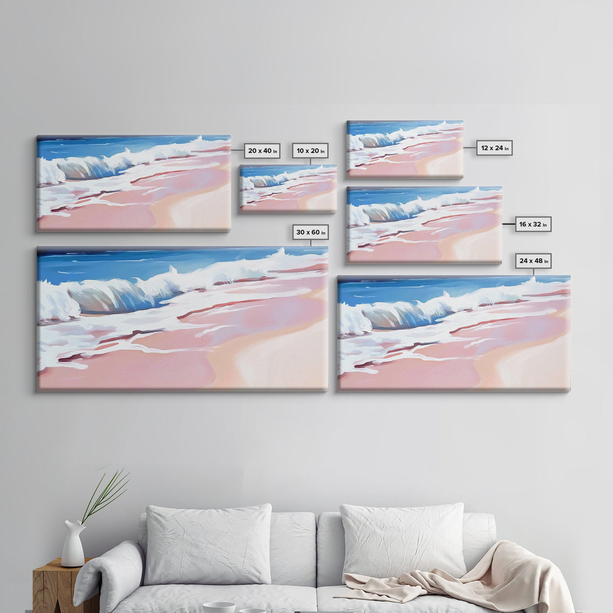 Pink Waves, Ocean Painting, Coastal Home Decor, Beach Wall Art, Summer Aesthetic, Minimalist Seascape, Canvas Print, Nautical Theme