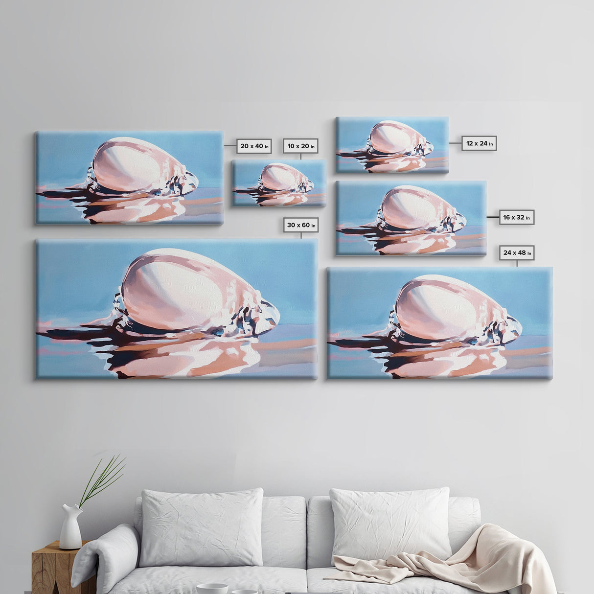 Sea Shell, Coastal Art, Beach House Wall Decor, Canvas Print, Nautical Painting, Minimalist Seaside Art, Bedroom Wall Decor