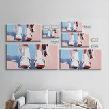 White Cowboy Boots, Western Fashion, Feminine Cowgirl Art, Stylish Wall Decor, Framed Canvas Print, Pink and Blue Aesthetic