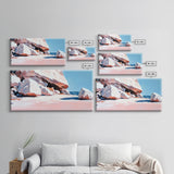 Rocky Beach Scene, Coastal Landscape, Modern Nature Art, Relaxing Seaside View, Framed Canvas Print, Ocean Wall Decor