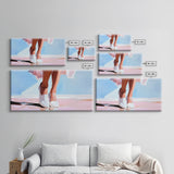 Elegant Walk, Feminine Art, Framed Canvas Print, Minimalist Painting, Pastel Tones, Chic Home Decor, Bedroom Wall Art