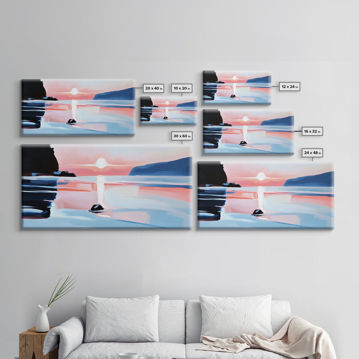 Sunset Glow, Coastal Waves, Framed Canvas Print, Minimalist Seascape, Ocean Sunset Art, Living Room Decor, Beach Aesthetic