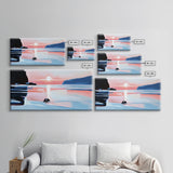 Sunset Glow, Coastal Waves, Framed Canvas Print, Minimalist Seascape, Ocean Sunset Art, Living Room Decor, Beach Aesthetic