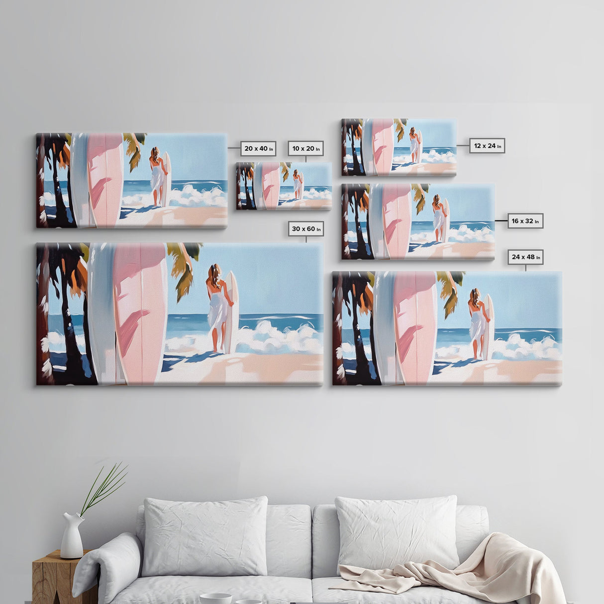 Surfer Girl, Coastal Art, Framed Canvas Print, Beach Wall Decor, Tropical Aesthetic, Ocean Painting, Summer Vibes, Modern Home Art