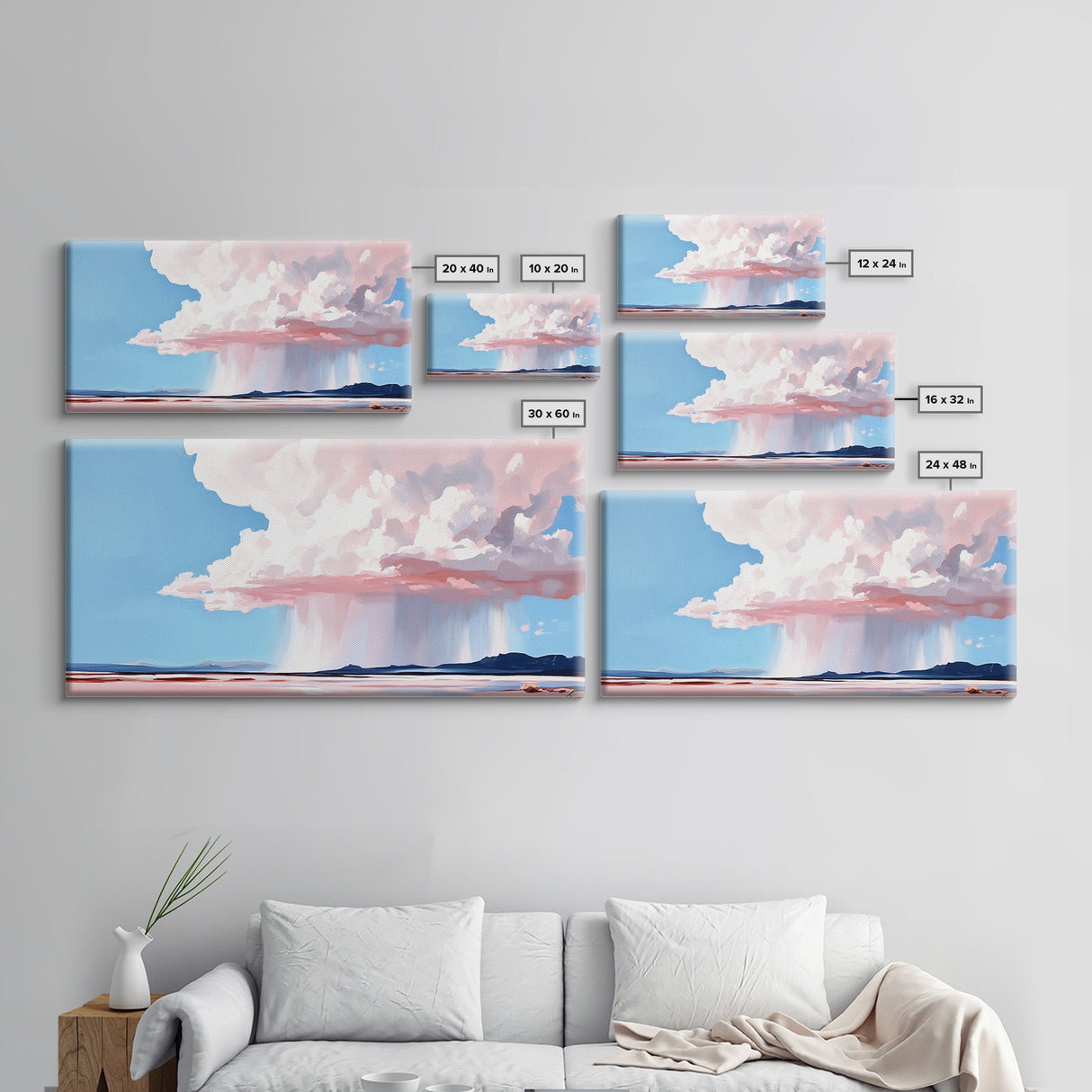Rainstorm Horizon, Sky Art, Framed Canvas Print, Nature Wall Decor, Dreamy Landscape, Pastel Cloud Painting, Modern Home Vibes