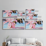 Pink Tropical Plant, Boho Botanical, Exotic Leaves, Pastel Colors, Soft Summer Vibes, Relaxing Nature, Living Room Art, Framed Canvas Print