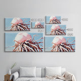 Jellyfish Art, Underwater Fantasy, Oceanic Decor, Ethereal Sea Life, Modern Coastal Home, Blue and Pink Palette, Canvas Print