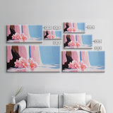 Floral, Waterfall, Soft Pink, Framed Canvas Print, Living Room Wall Art, Boho Art, Nature Artwork, Elegant Painting, Serene Home Decor