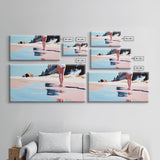Woman, Reflection, Shoreline, Framed Canvas Print, Feminine Art, Modern Minimalist, Relaxing Home Decor, Pastel Coastal Painting
