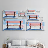 Park Bench, Peaceful Moment, Minimalist Art, Living Room Wall Art, Pastel Landscape, Framed Canvas Print, Impressionist Style, Soft Blue Pink