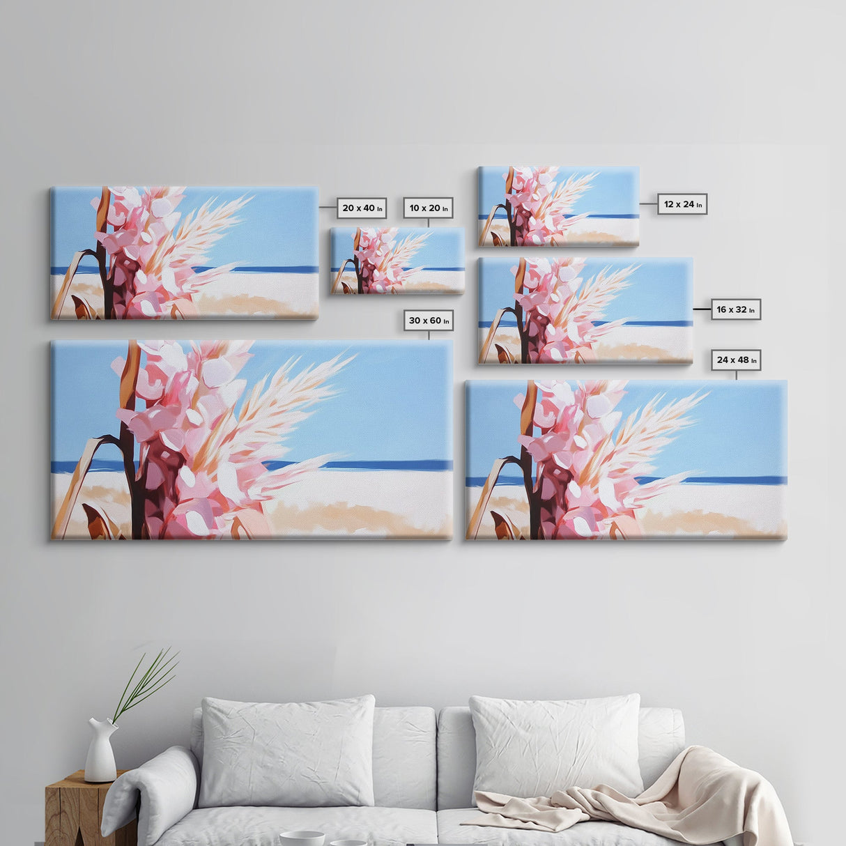 Wildflowers, Coastal Bloom, Boho Floral Art, Ocean Inspired Print, Modern Nature Wall Art, Soft Pastel Aesthetic, Canvas Print