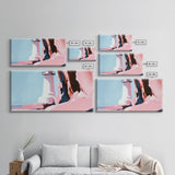 Lighthouse View, Coastal Landscape Art, Nautical Seaside Print, Travel Decor, Pastel Blue and Pink Aesthetic, Framed Canvas Print, Office Art