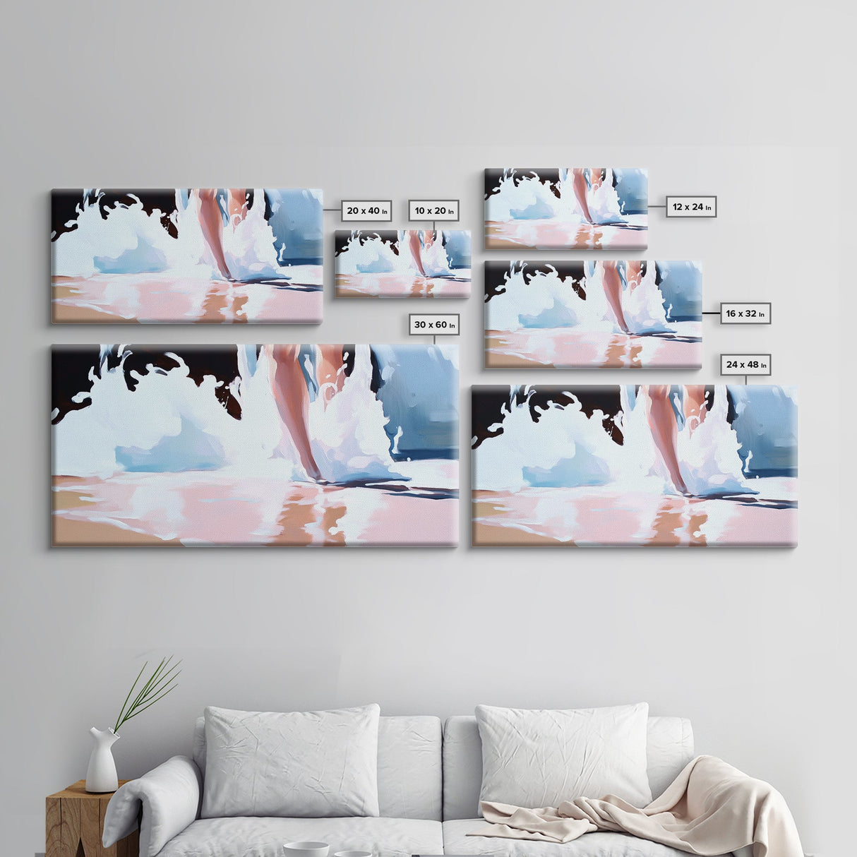 Splashing Waves, Water Reflections, Summer Art, Canvas Print, Beach Wall Decor, Coastal Home Art, Living Room Painting, Blue Seascape