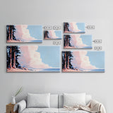 Seaside Pines, Coastal View, Tranquil Landscape, Canvas Print, Nature Wall Art, Beach House Decor, Living Room Art, Blue Minimalist Art