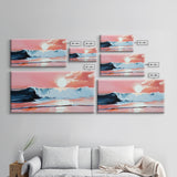 Pink Sunset, Ocean Waves, Coastal Art, Beach Decor, Framed Canvas Print, Modern Wall Art, Nautical Art, Living Room Wall Art