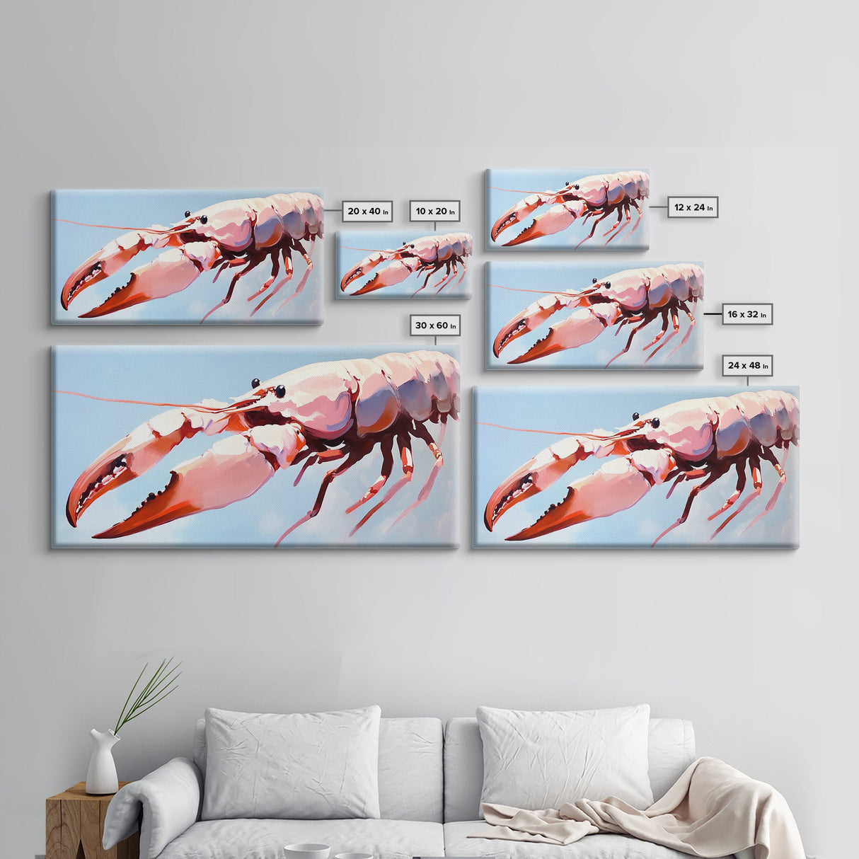 Lobster Art, Seafood Kitchen, Coastal Decor, Nautical Art, Framed Canvas Print, Ocean Inspired Wall Art, Beach House Aesthetic, Modern Artwork