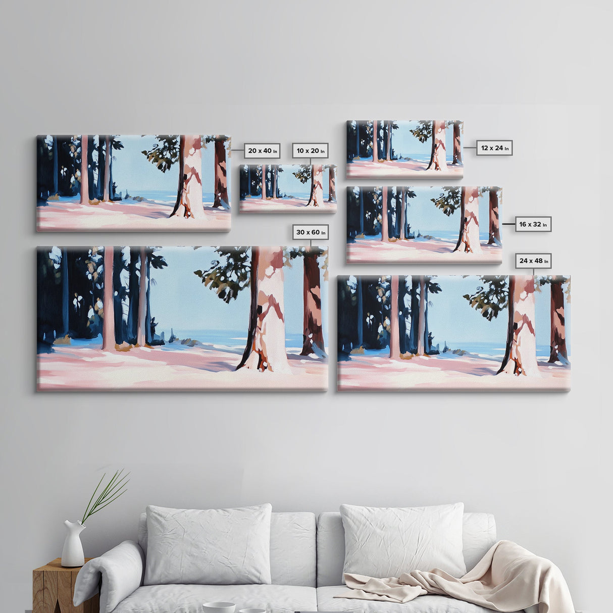 Forest by the Sea, Coastal Trees, Nature Serenity, Outdoor Wall Art, Canvas Print, Modern Landscape, Ocean Home Decor, Blue and Green Art