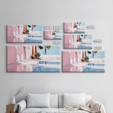 Pink Villa, Poolside View, Tropical Retreat, Canvas Print, Mediterranean Art, Vacation Home Decor, Palm Tree Wall Art, Resort Aesthetic