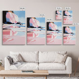 Pink Waves, Ocean Reflection, Coastal Landscape, Summer Wall Art, Boho Beach Decor, Canvas Print, Bedroom Art, Vibrant Seaside Painting