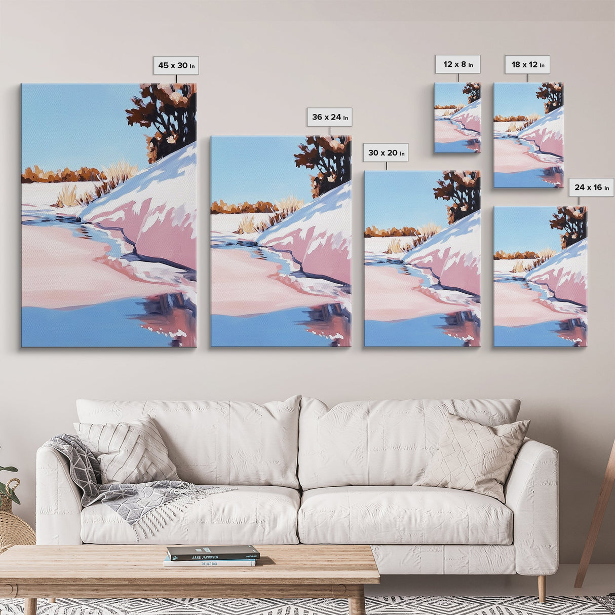 Winter Beach, Snowy Landscape, Soft Blue Sky, Minimalist Nature Scene, Abstract Seascape, Canvas Print, Office Wall Art, Calm Home Decor