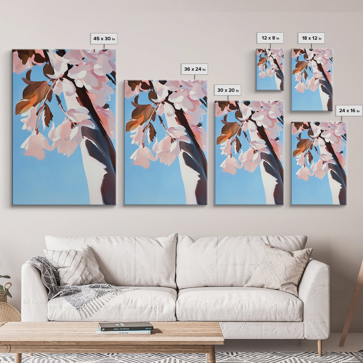 Cherry Blossom, Blue Sky, Framed Canvas Print, Spring Wall Art, Floral Painting, Pastel Decor, Nature Artwork, Bedroom Aesthetic