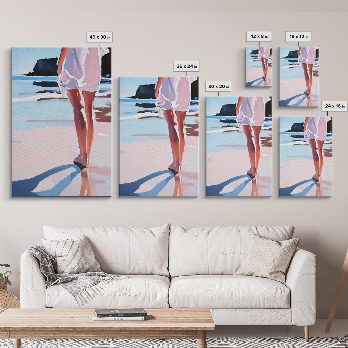 Walk, Beach, Serenity, Freedom, Canvas Print, Minimalist Seaside Wall Art, Soft Feminine Decor, Coastal Bedroom Artwork, Ocean Home Aesthetic