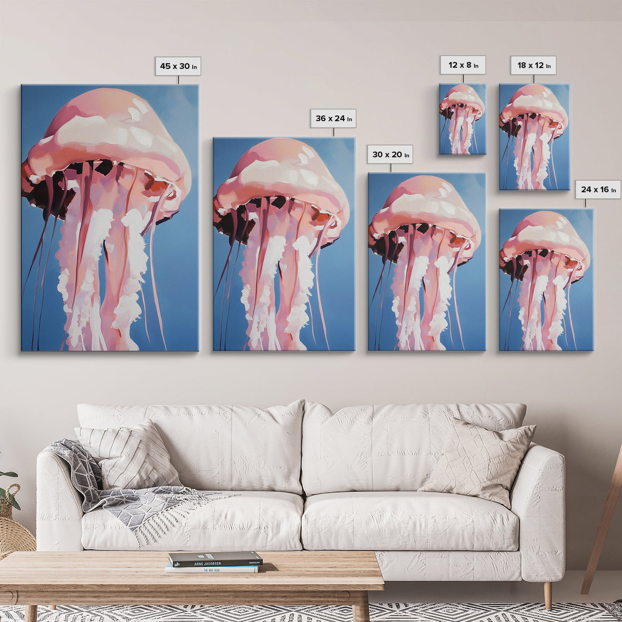 Jellyfish, Ocean Art, Coastal Wall Decor, Nautical Theme, Sea Life Painting, Beach House Art, Minimalist Art, Canvas Print
