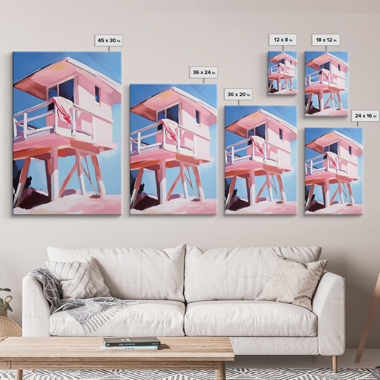 Lifeguard Tower, Beach Scene, Ocean Escape, Framed Canvas Print, Coastal Home Art, Modern Seaside Decor, Relaxing Wall Art