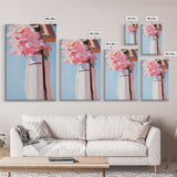 Pink Floral Bouquet, Romantic Flower Painting, Soft Pastel Aesthetic, Framed Canvas Print, Feminine Wall Art, Bedroom Decor, Modern Art