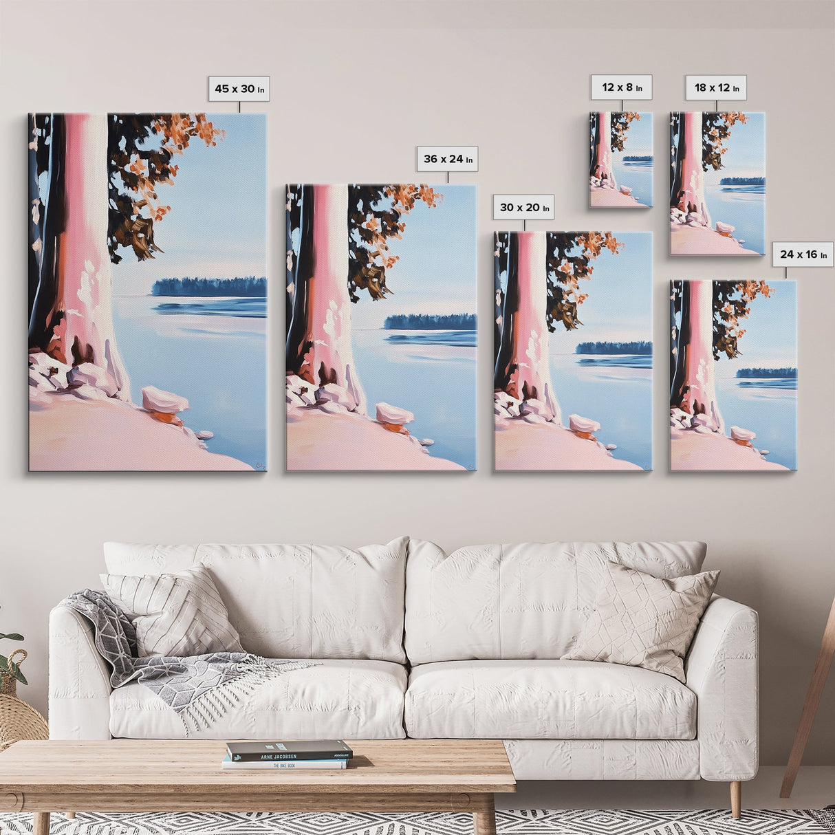 Lake View, Coastal Wall Art, Pastel Landscape, Minimalist Print, Framed Canvas Print, Beach House Decor, Bedroom Aesthetic