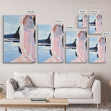 Woman by Water, Soft Pastel Art, Romantic Beach Scene, Minimalist Print, Framed Canvas Print, Tranquil Home Decor, Feminine Wall Art