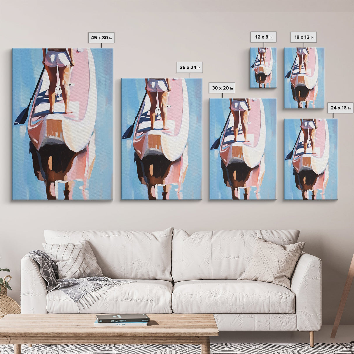 Paddleboarding, Water Sports Art, Ocean Adventure, Summer Beach Vibes, Framed Canvas Print, Coastal Home Decor, Lakehouse Art