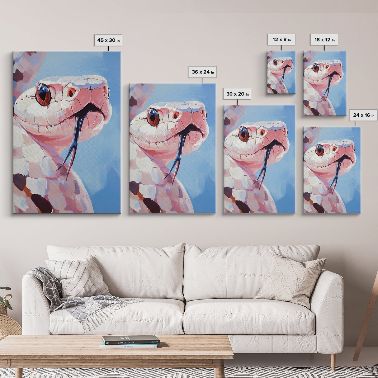Pink Snake, Wildlife Portrait, Exotic Reptile, Framed Canvas Print, Animal Lover Wall Art, Unique Home Decor, Nature Inspired Art