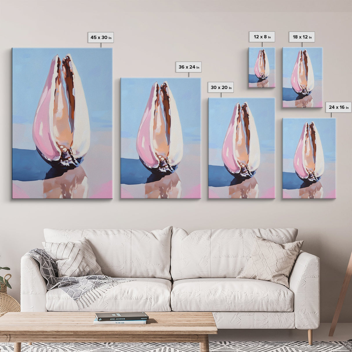 Seashell Still Life, Ocean Treasures, Beach Vibes, Framed Canvas Print, Coastal Wall Art, Minimalist Nautical Decor, Bedroom Artwork