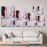 Cliffside Reflection, Coastal Wall Art, Beach House Decor, Blue and Pink Minimalist, Living Room Art, Framed Canvas Print