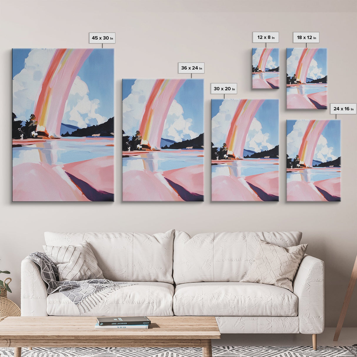 Ethereal Sky, Dreamy Seascape, Colorful Abstract Art, Rainbow Reflection, Modern Landscape, Framed Canvas Print, Living Room Wall Art