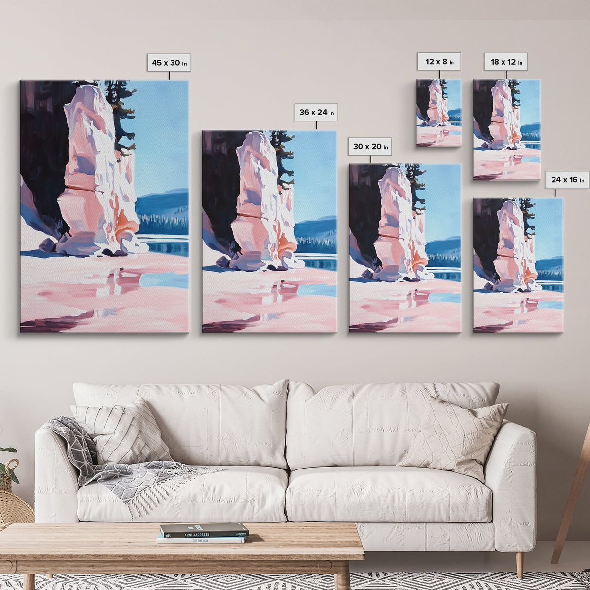 Cliffside Serenity, Nature Landscape, Scenic Artwork, Soft Color Palette, Outdoor Inspired, Framed Canvas Print, Bedroom Wall Art