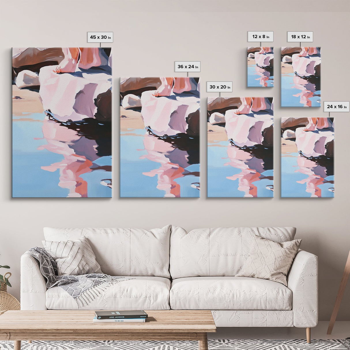 Reflection Art, Minimalist Design, Pink and Blue Landscape, Soft Hues, Modern Wall Decor, Framed Canvas Print, Living Room