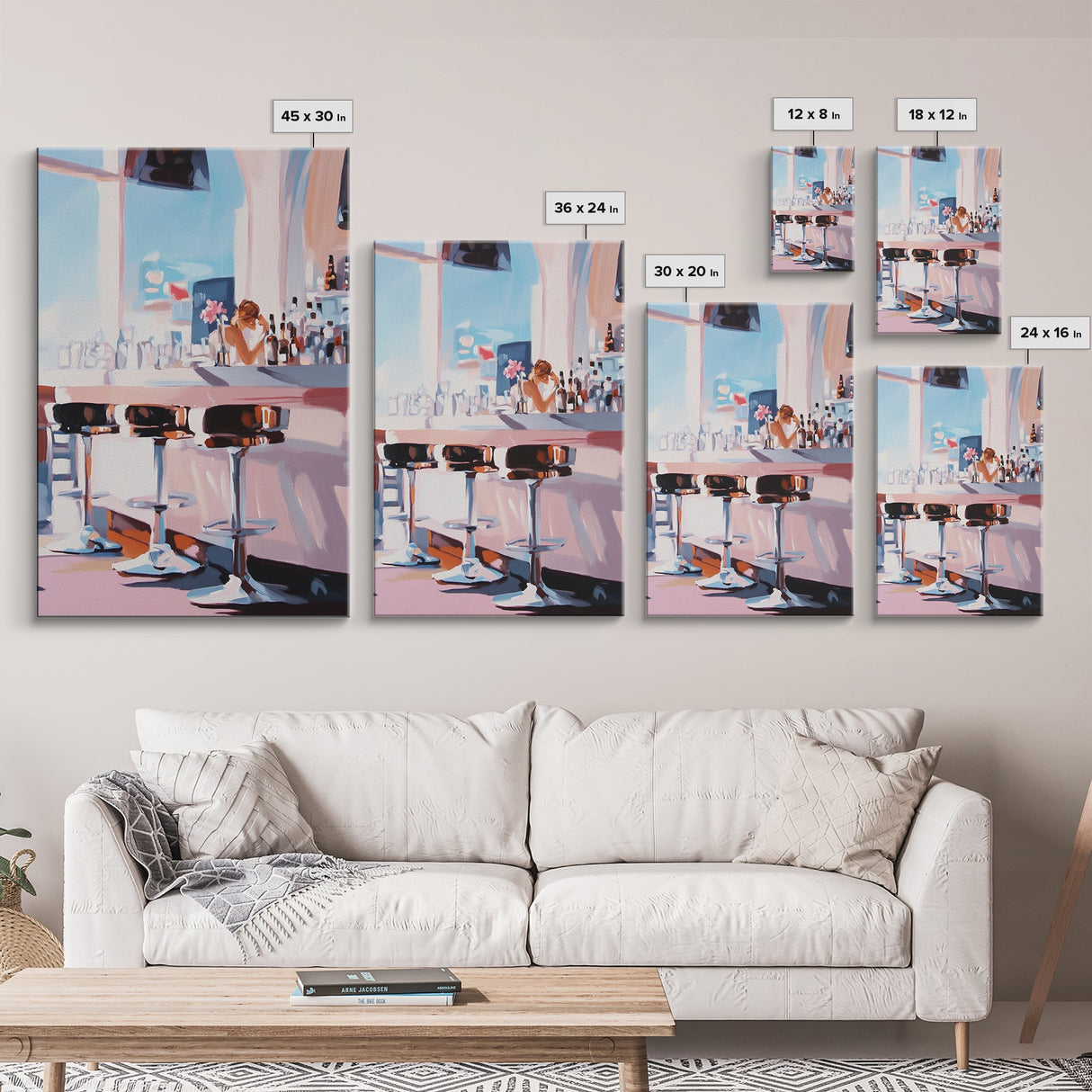 Chic Bar Scene, Modern Art, Cozy Atmosphere, Framed Canvas Print, Minimalist Wall Art, Contemporary Home Decor, Dining Room Artwork
